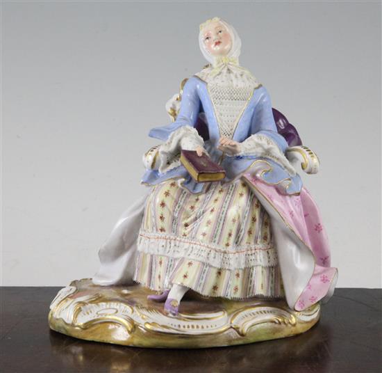 A Meissen figure of the Good Housekeeper, late 19th century, 15.5cm, losses